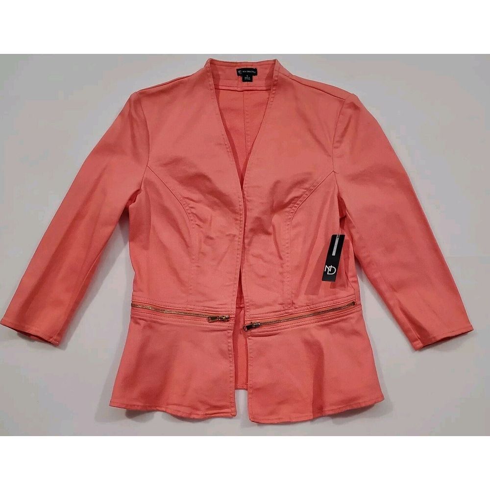 New Directions Womens Jacket Size S Denim Coral Zip Waist